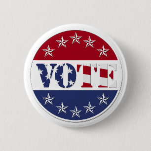 Red White & Blue VOTE with US Flag & Stars - round 6 Cm Round Badge