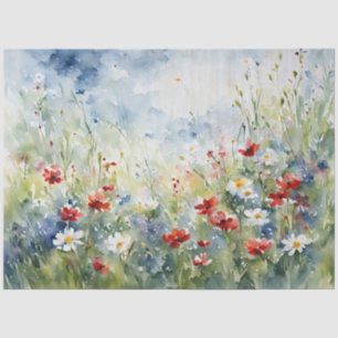 Red White Blue Watercolor Flowers Decoupage Tissue Paper