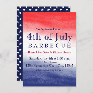 Red White & Blue Watercolor Patriotic Invitations