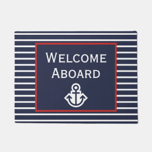 Red White & Blue Welcome Aboard Boat Doormat