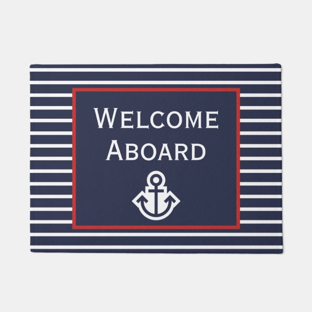 Red White & Blue Welcome Aboard Boat Doormat (Front)