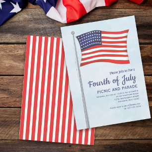 Red White Blue Whimsical Fun Fourth Of July Flag Invitation