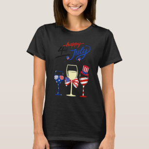 Red White Blue Wine Glass Patriotic Happy 4th Of J T-Shirt
