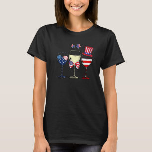 Red White Blue Wine Glasses American Flag 4th Of J T-Shirt