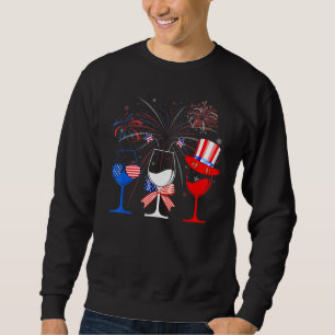 Red White Blue Wine Hat Glasses American Flag 4th Sweatshirt