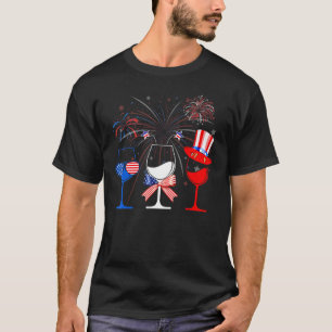Red White Blue Wine Hat Glasses American Flag 4th T-Shirt