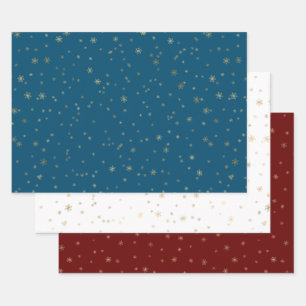 Red White Blue with Gold Snowflakes Wrapping Paper Sheet