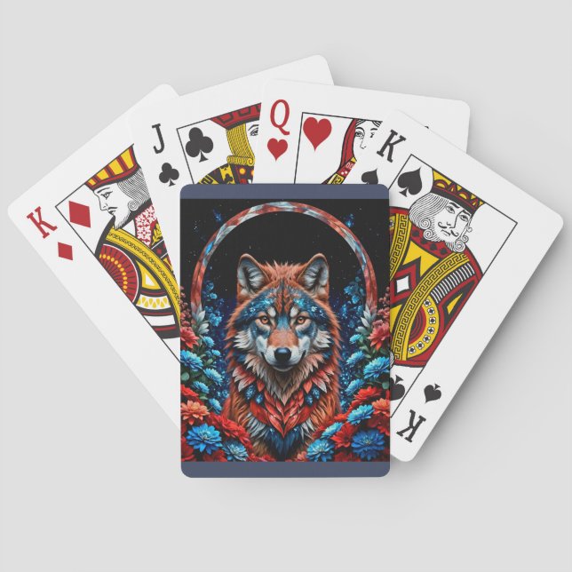 Red, White, Blue Wolf Playing Cards (Back)