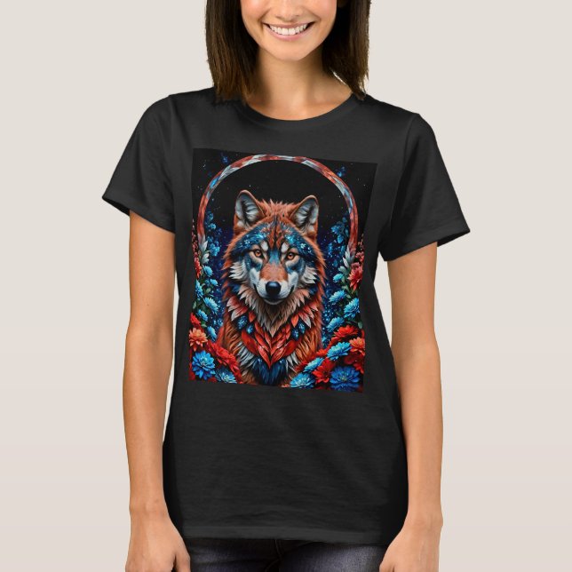 Red, White, Blue Wolf T-Shirt (Front)