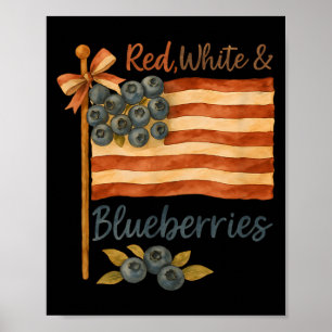 Red White Blueberries Boho Flag _ Summer Aesthetic Poster