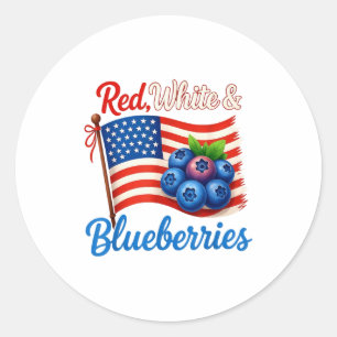 Red White Blueberries Funny Patriotic Usa Flag Vin Classic Round Sticker