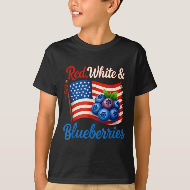 Red White Blueberries Funny Patriotic Usa Flag Vin T-Shirt (Front)