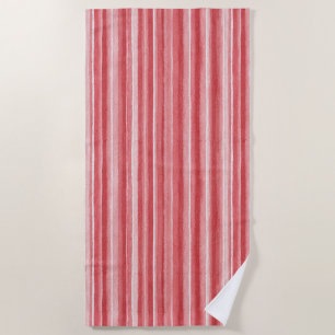 Red White Blush Pink Stripes   Beach Towel