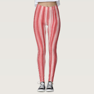 Red White Blush Pink Stripes Leggings