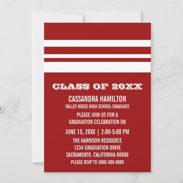 Red/White Bold Stripe Graduation Invite (Front)