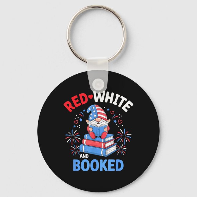 Red White Booked Patriotic Reader American Flag Key Ring (Front)