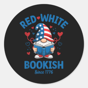 Red White Bookish Patriotic Reading Gnome Classic Round Sticker