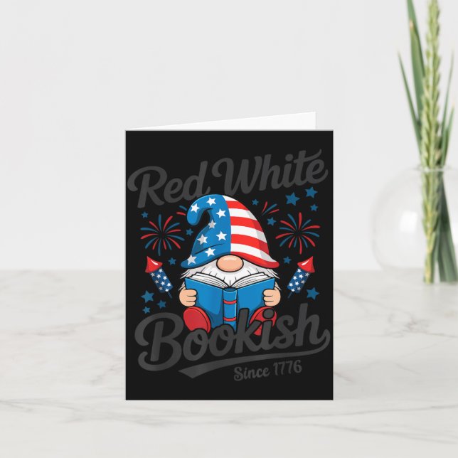 Red White Bookish Since 1776 Gnome Reader Card (Front)