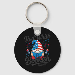 Red White Bookish Since 1776 Gnome Reader Key Ring