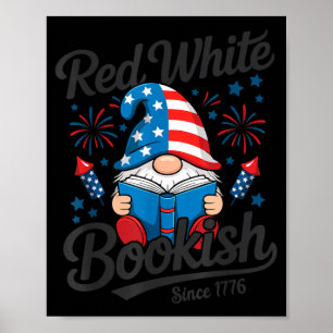 Red White Bookish Since 1776 Gnome Reader Poster