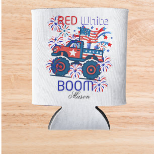 Red, white boom 4th of July 250th Birthday Can Cooler