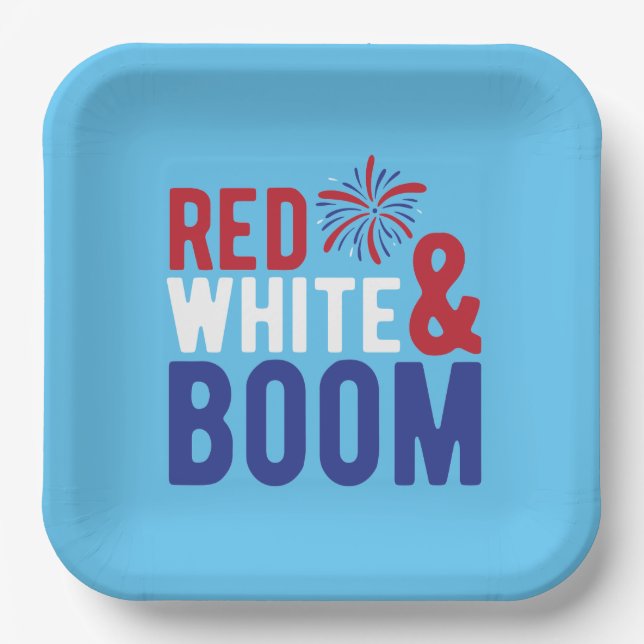 Red White & Boom 4th of July Paper Plates (Front)