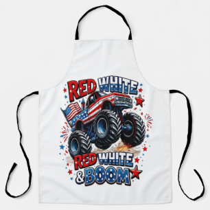 Red White Boom Monster Truck Apron