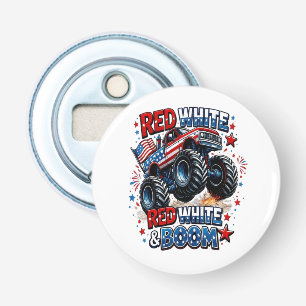 Red White Boom Monster Truck Bottle Opener