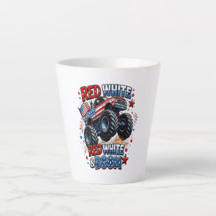 Red White Boom Monster Truck Latte Mug