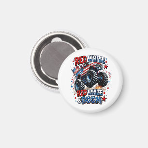 Red White Boom Monster Truck Magnet