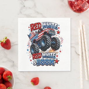 Red White Boom Monster Truck Napkin
