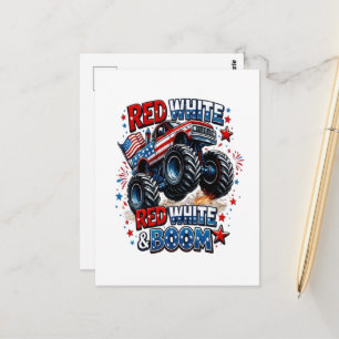 Red White Boom Monster Truck Postcard