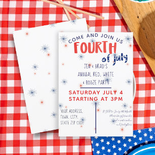 Red White & Booze Fourth July Party Invitation