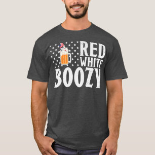 Red White Boozy Beer Drinking American Flag T-Shirt