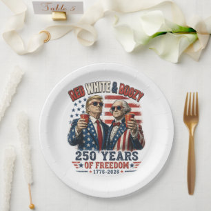 Red White Boozy Trump George Washington 250 Paper Plate
