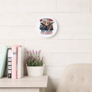 Red White Boozy Trump George Washington 250 Round Clock