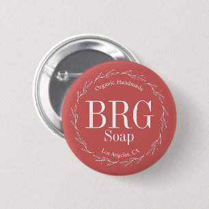 Red White Botanical Wreath Monogram Retail Store 6 Cm Round Badge