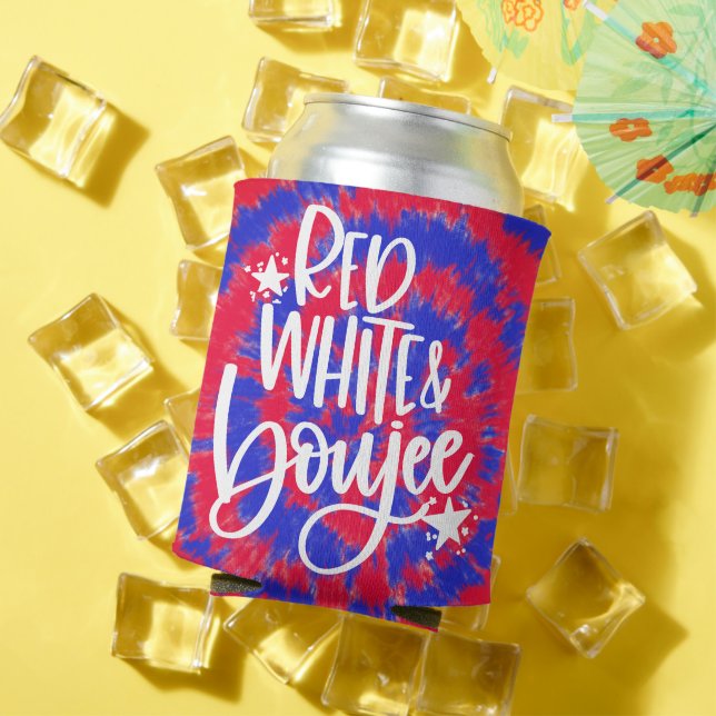 Red White Boujee 4th of July Tie Dye Bachelorette Can Cooler (In Situ Summer)