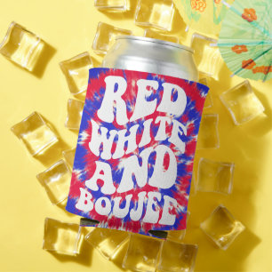 Red White Boujee America Tie Dye Bachelorette Can Cooler
