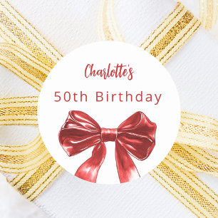 Red white bow Birthday Classic Round Sticker