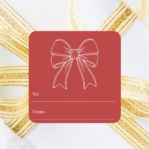 Red white bow hand-drawn modern Christmas Square Sticker