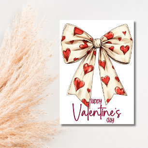 Red White Bow Happy Valentines Day Holiday Card