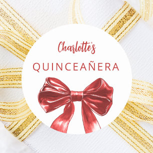 Red white bow Quinceanera Classic Round Sticker