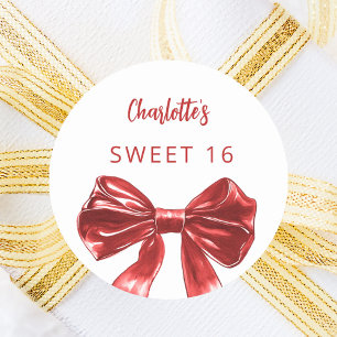 Red white bow Sweet 16 Classic Round Sticker