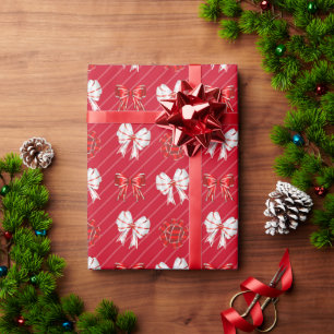 Red & White Bows Modern Christmas Holiday Wrapping Paper