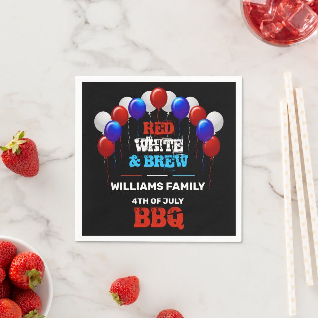 Red White & Brew 4th of July BBQ Family Party Napkin (Insitu)