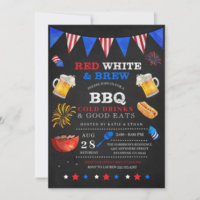 Red White & Brew 4th of July BBQ Invitation (Front)