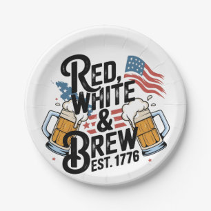 Red White & Brew Est 1776 4Th of July 250th USA Paper Plate