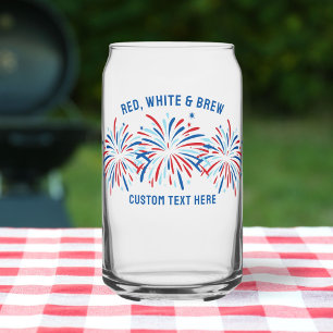 Red White & Brew Fireworks 4th Of July Beer Can Glass