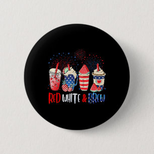 Red White Brew Iced Coffee Latte 4th Of July Patri 6 Cm Round Badge